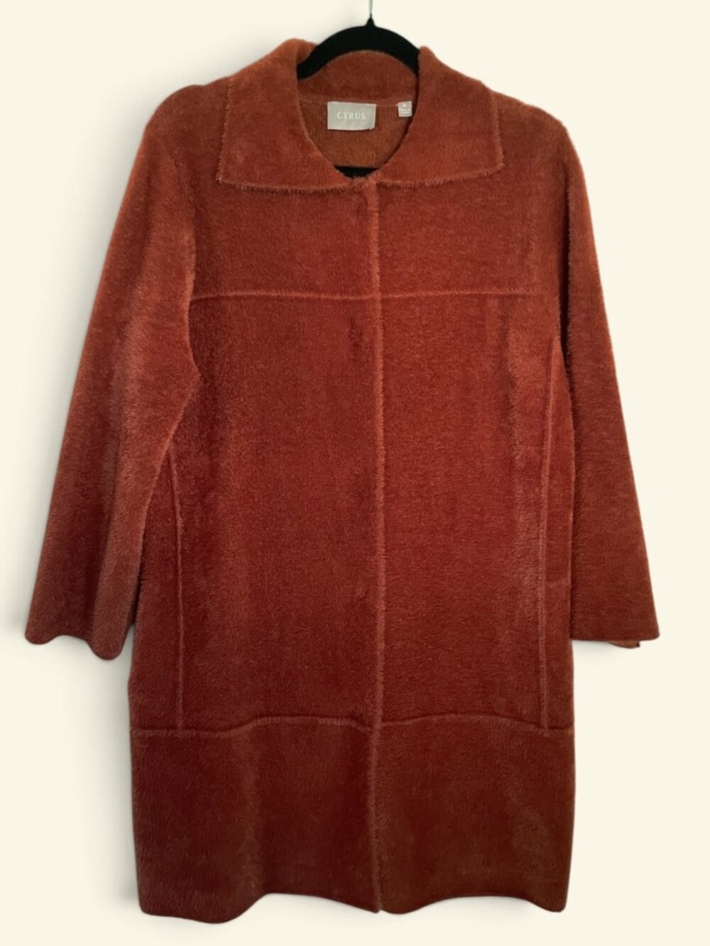 Cyrus Rust Brown Eyelash Knit Snap Front Sweater Coat Size M Elevated Basic